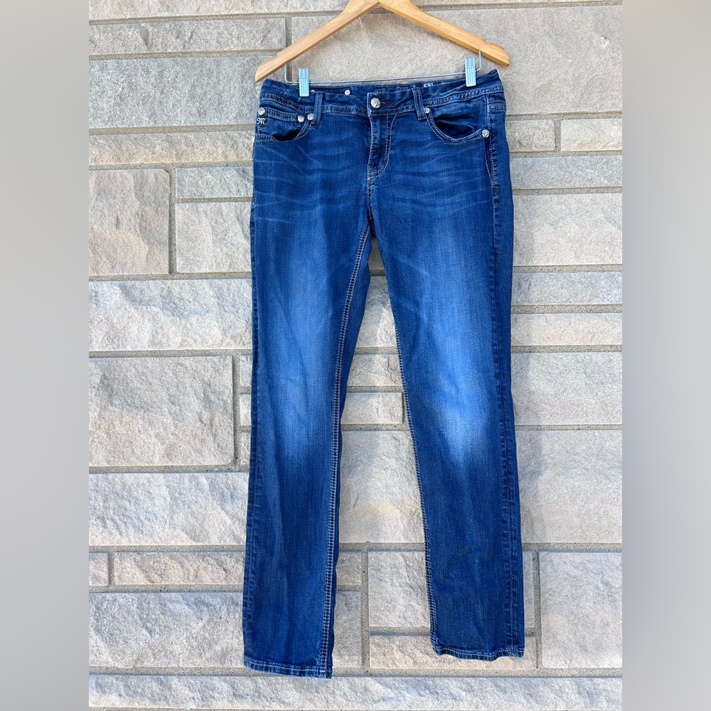 Miss Me Mid Rise Boot Cut Jeans Denim Sequins Bling Size 32